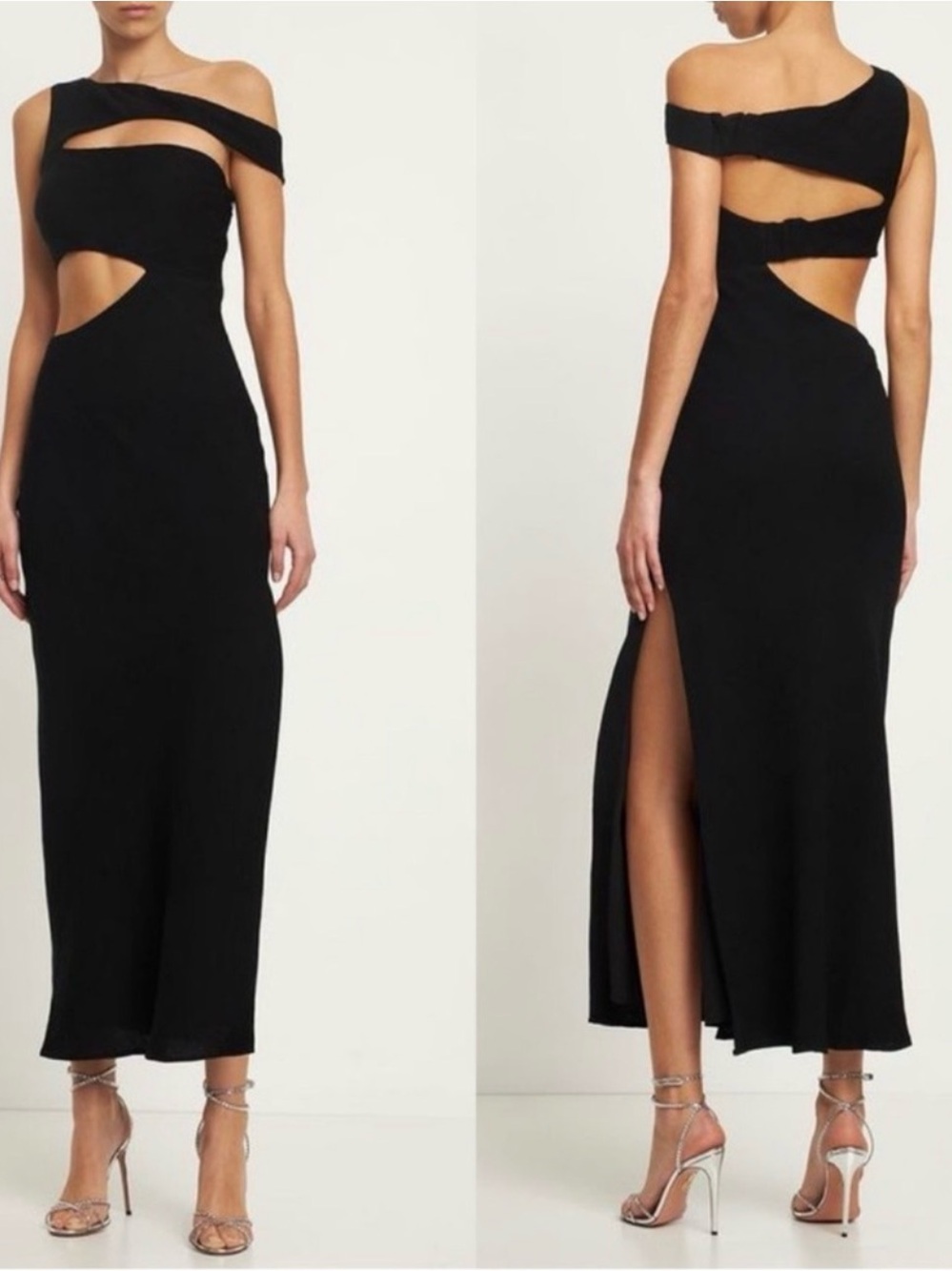STAUD Black Cutout One-Shoulder Maxi Dress